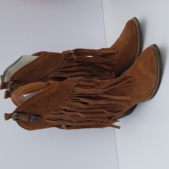 Very Volatile Hillside Tan Fringe Leather Suede Boots 7 - Picture 2 of 10